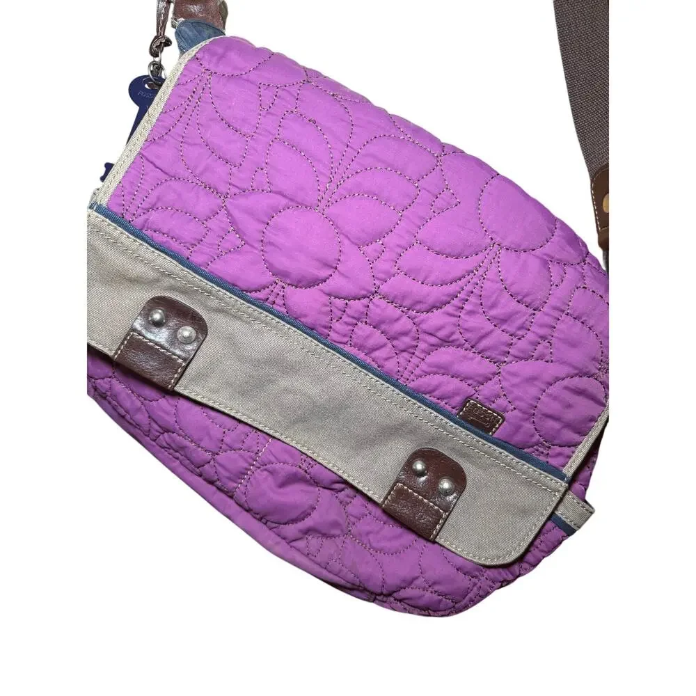 Fossil Key-Per Purple Boho Floral Quilted Messenger Shoulder Bag - Picture 2 of 8